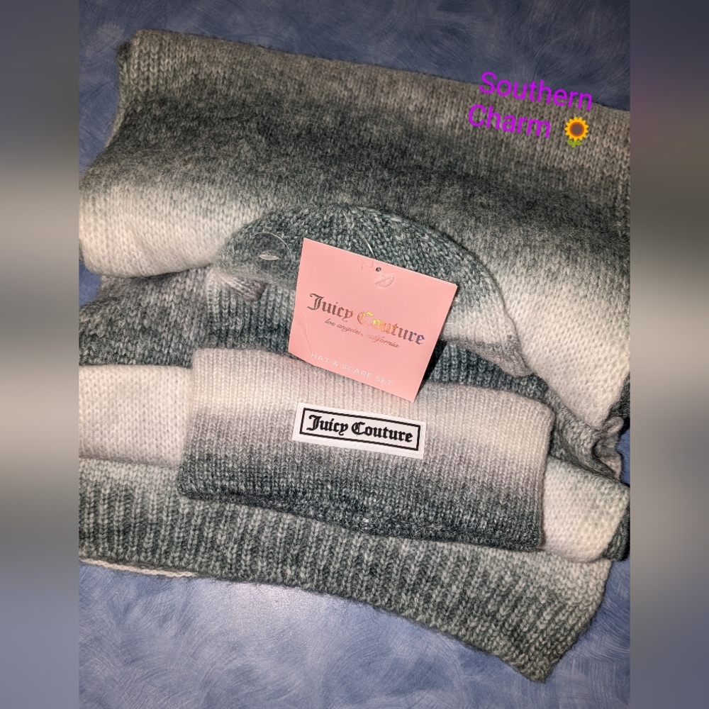 💋Juicy Couture 2 Pc Hat & Scarf Set - Grey